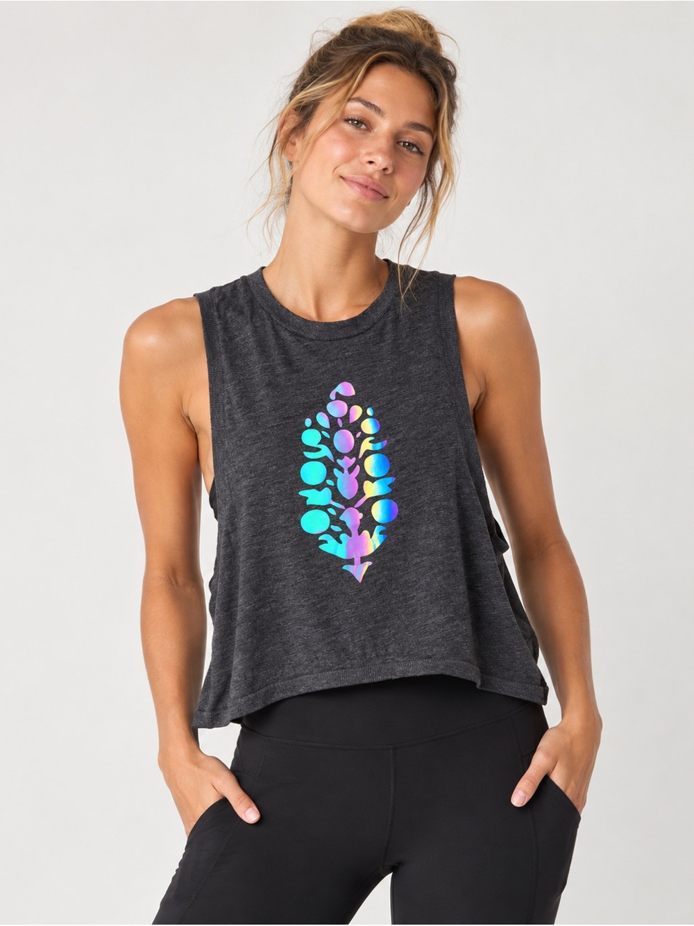 #976 Free People FP Movement Keep Moving Holographic Rainbow Crop Tank XS